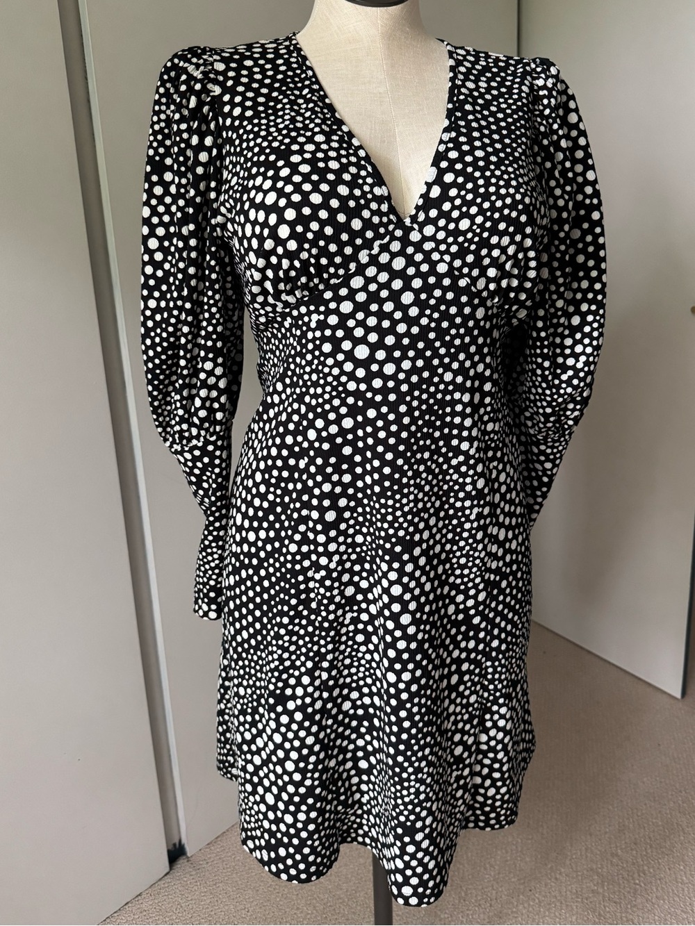 Topshop Polka Dot Empire Waist Puffed Sleeve Dress- 14